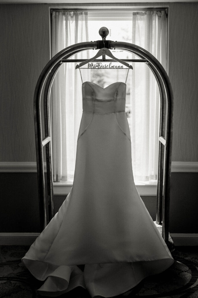 black and white image of bridal gown