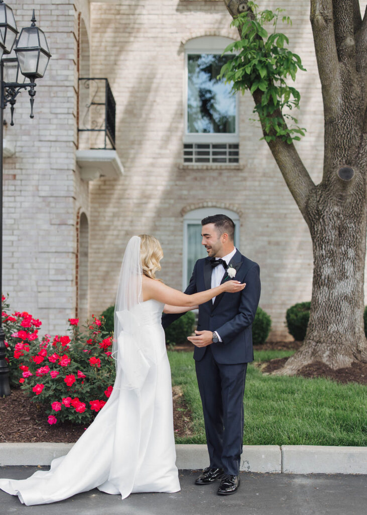 bride and groom first look in St. Louis