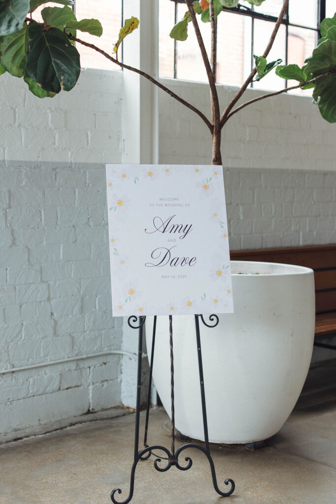 wedding welcome sign on standing easel