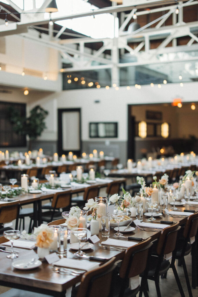 indoor wedding reception at Olive and Oak wedding