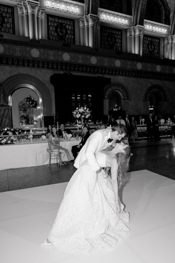 Bride and Groom twirl on the Union Station Hotel Wedding Dance Floor