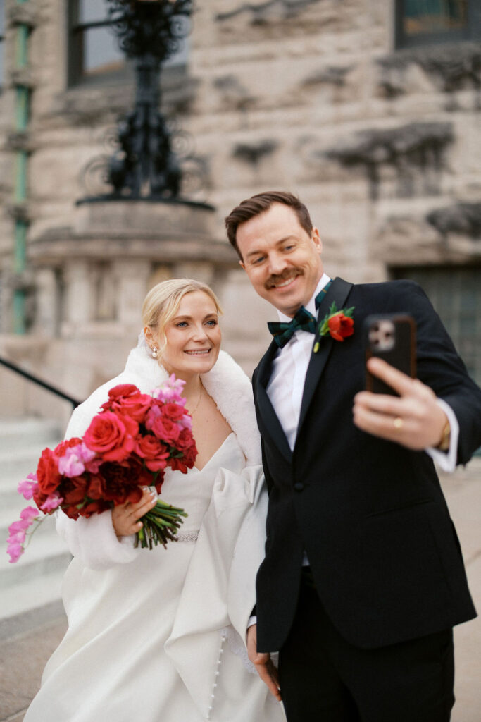 St Louis Union Station bride and groom selfie