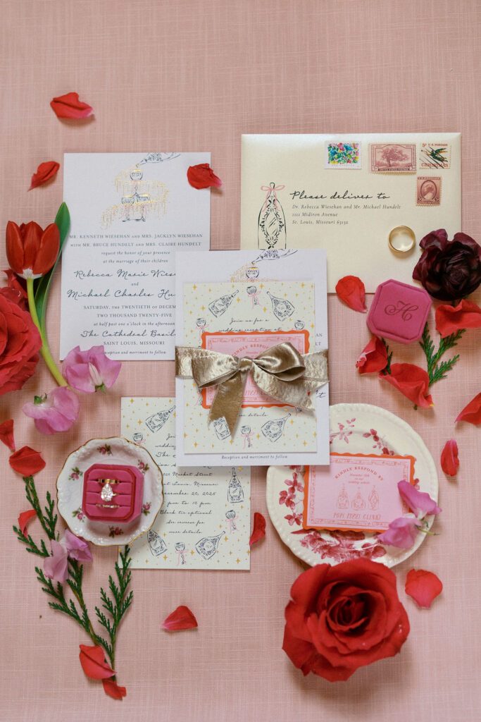 St Louis pink winter wedding stationery